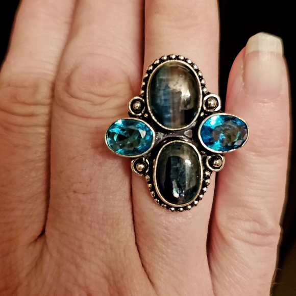 New Kyanite & Blue Topaz 925 Silver Ring. - Picture 1 of 12